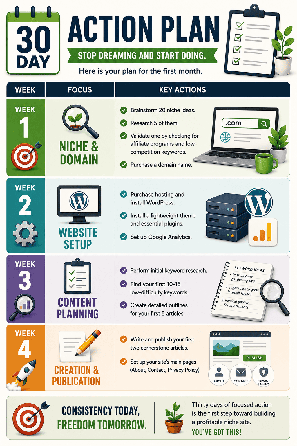 30 day action plan niche site