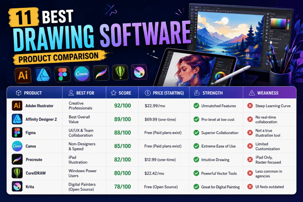 Comparison of top drawing software options