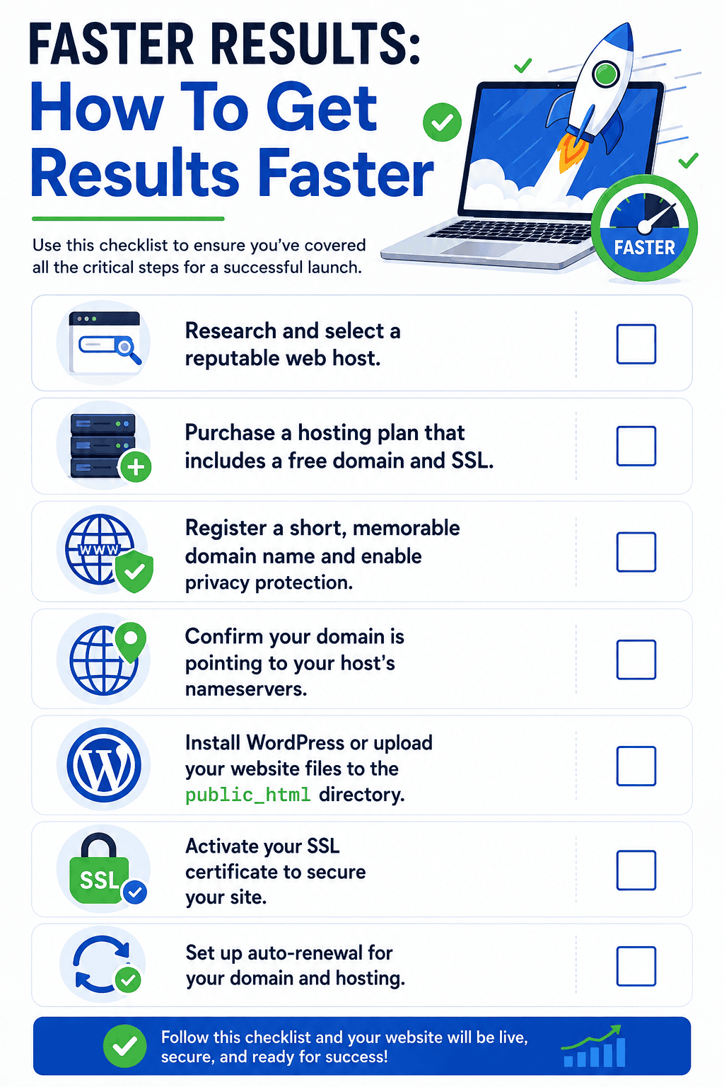 faster results checklist host a website
